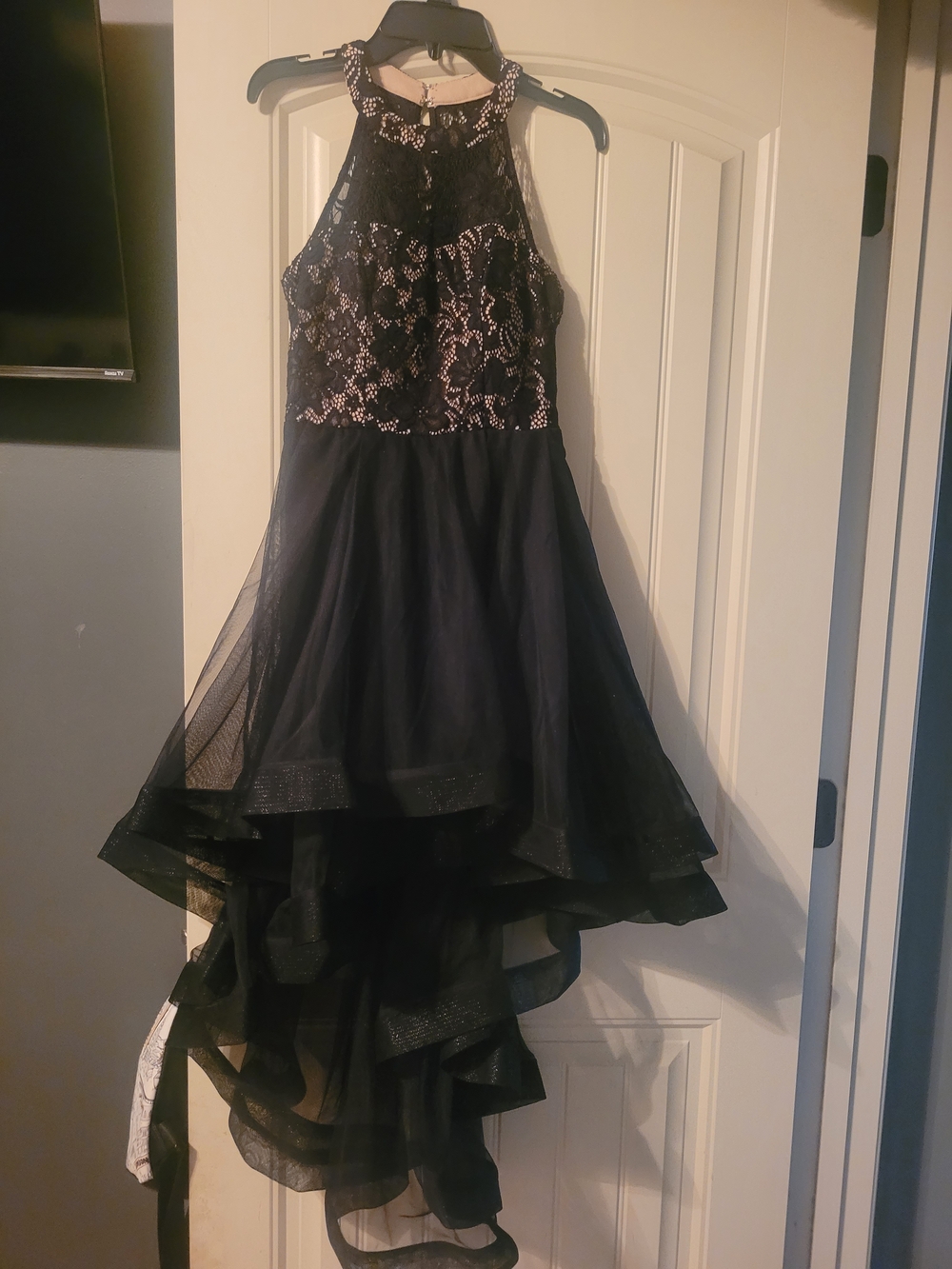 Speechless High Low Black Lace Overlay Dress with Nude Lining